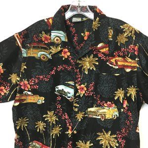 Hawaiian Camp Shirt Palm Fronds Station Wagon Turbine VTG
